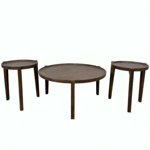 طقم طاولة قهوة وطاولات جانبية خشب هندي طبيعي دوبي