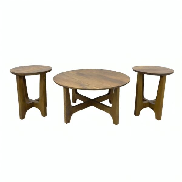 طقم طاولة قهوة وطاولات جانبية خشب هندي طبيعي باستيل