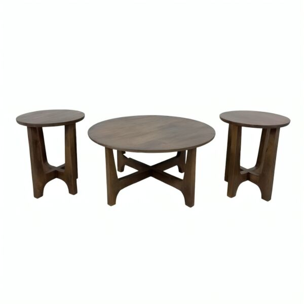طقم طاولة قهوة وطاولات جانبية خشب هندي طبيعي باستيلا