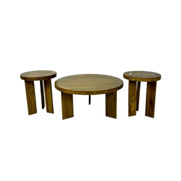 طقم طاولة قهوة و طاولات جانبية من 3 قطع خشب هندي طبيعي