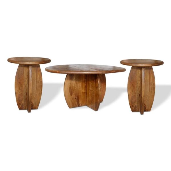 طقم طاولة قهوة خشب طبيعي هندي