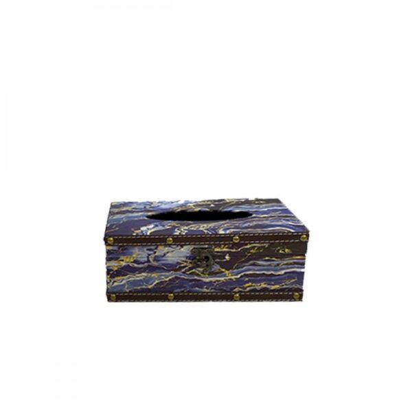 طقم قطعتين سله وعلبة مناديل - ازرق وذهبي