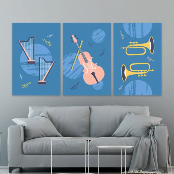 طقم لوحة جدارية فنية جيلان لتزيين الحائط 3 قطع - متعدد الالوان 