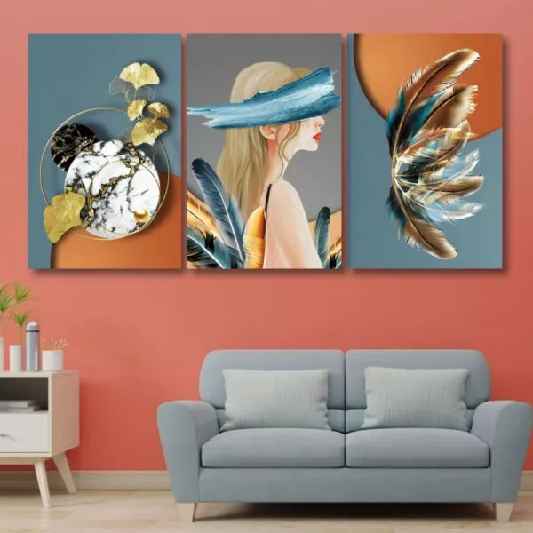 لوحة جدارية فنية بتصميم إمراة سيرين - ثلاث قطع  - مقاس 120x60 سم