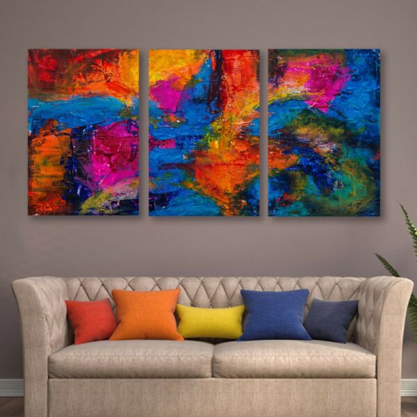 طقم لوحات جدارية فنية سيلباي بتصميم عصري 3 قطع - متعدد الالوان