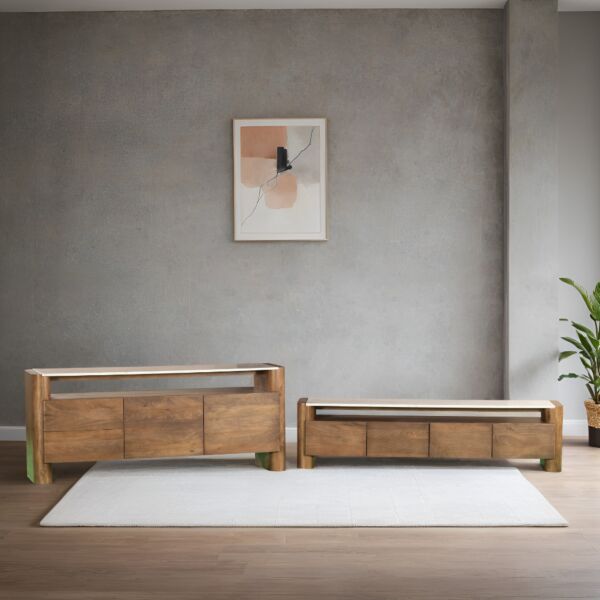 طاولة تلفزيون مرتفعة ايليش 183 سم - بني وأبيض