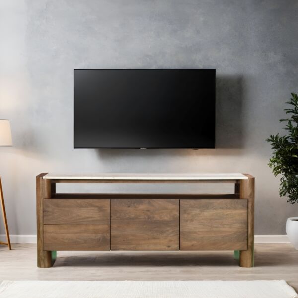 طاولة تلفزيون مرتفعة ايليش 183 سم - بني وأبيض