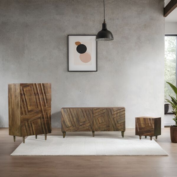 وحدة ادراج خشب سانتول - بني