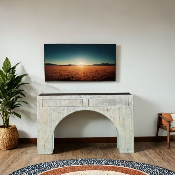 كونسول من الخشب والرخام يشفار - بيج ومتعدد الالوان