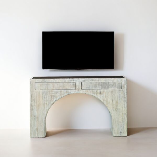 كونسول من الخشب والرخام يشفار - بيج ومتعدد الالوان