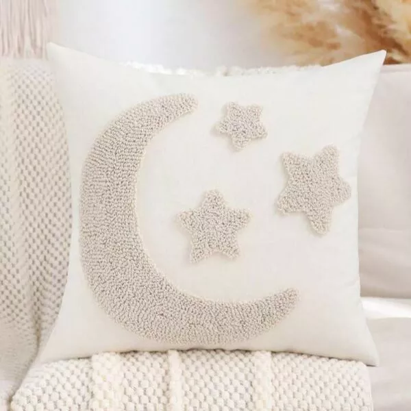 غطاء وسادة ديكور نجوم وهلال رمضان بدون حشوة - بيج
