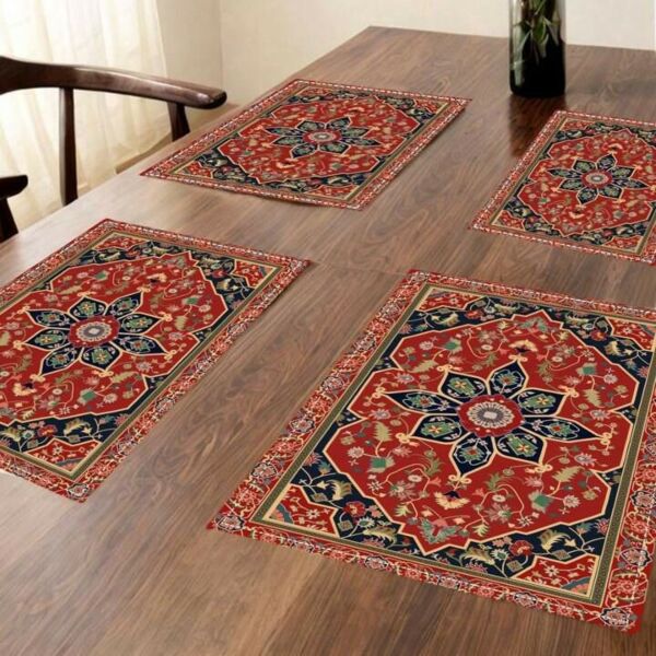 طقم قاعدة اطباق رمضان 4 قطع بوب - احمر ومتعدد الالوان