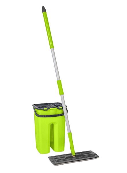 طقم تنظيف ممسحة مسطحة دلو مزدوج سعة 8 لتر