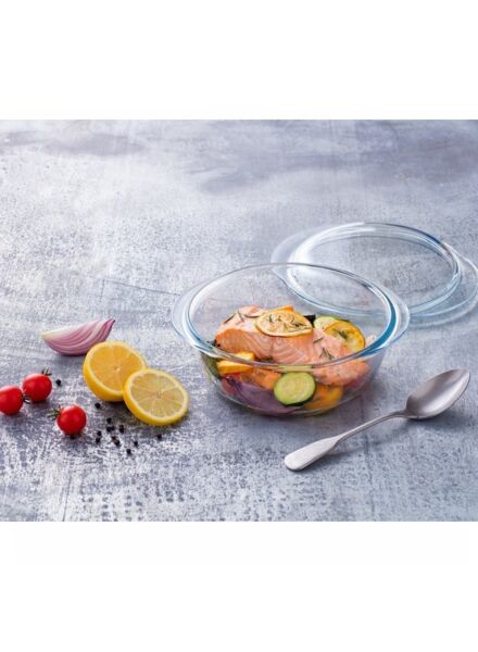 طقم أواني طهي زجاج شديد المقاومة 3 قطع مع غطاء - شفاف