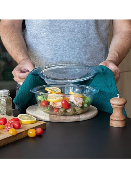 طقم أواني طهي زجاج شديد المقاومة 3 قطع مع غطاء - شفاف