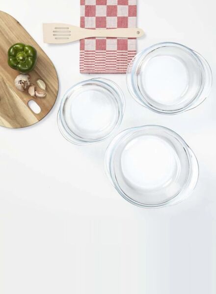 طقم أواني طهي زجاج شديد المقاومة 3 قطع مع غطاء - شفاف