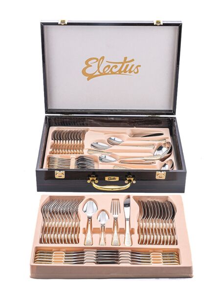 طقم أدوات مائدة 72 قطعة خدمة تكفي 12 شخصًا - فضي وذهبي