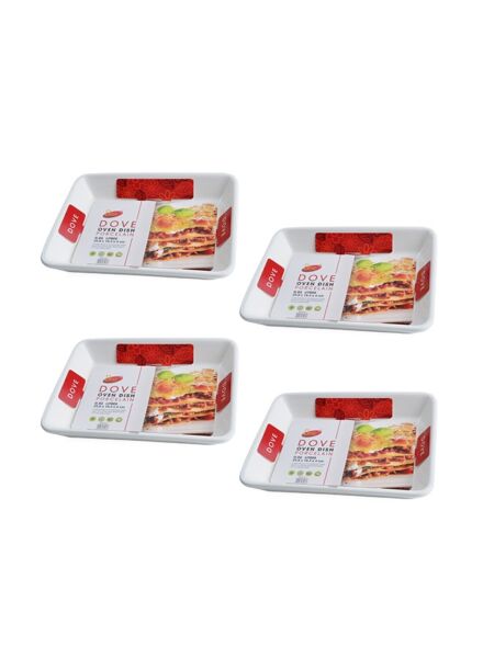 طقم أطباق فرن بورسلين مستطيلة 4 قطع - أبيض