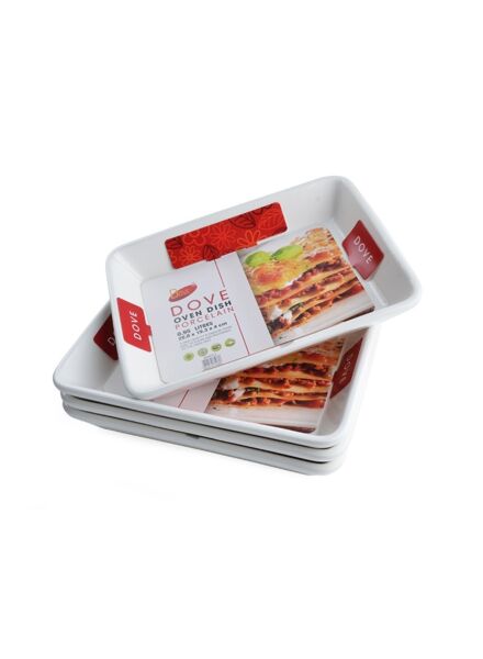 طقم أطباق فرن بورسلين مستطيلة 4 قطع - أبيض