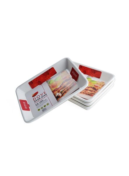 طقم أطباق فرن بورسلين مستطيلة 4 قطع - أبيض