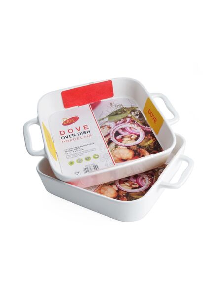 طقم 2 صينية فرن كبيرة بورسلين بمقابض - ابيض