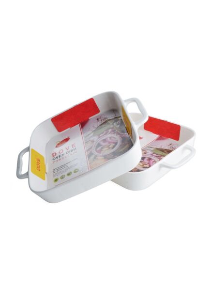 طقم 2 صينية فرن كبيرة بورسلين بمقابض - ابيض