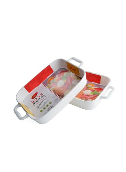 طقم أطباق فرن مستطيلة بورسلين بمقابض قطعتين - أبيض