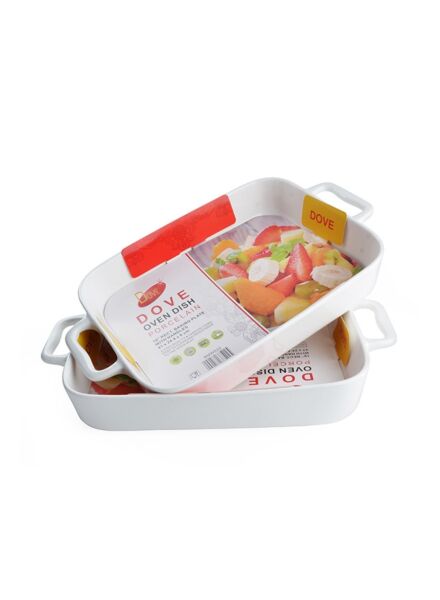 طقم 2 صينية فرن مستطيلة بورسلين بمقابض - ابيض