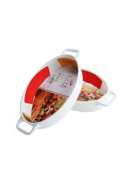 طقم 2 صينية فرن صغيرة بيضاوية بورسلين - ابيض