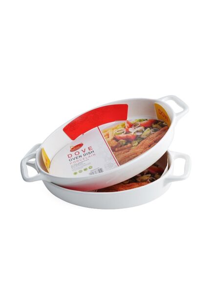 طقم 2 صينية فرن بيضاوية وسط بورسلين - ابيض