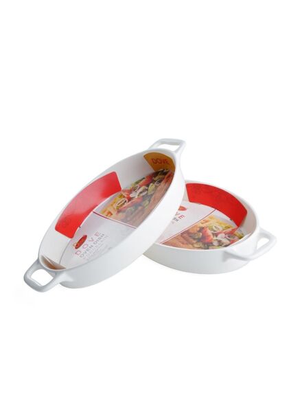 طقم 2 صينية فرن بيضاوية وسط بورسلين - ابيض