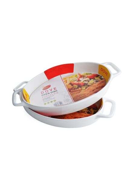 طقم 2 صينية فرن بيضاوية كبيرة بورسلين - ابيض