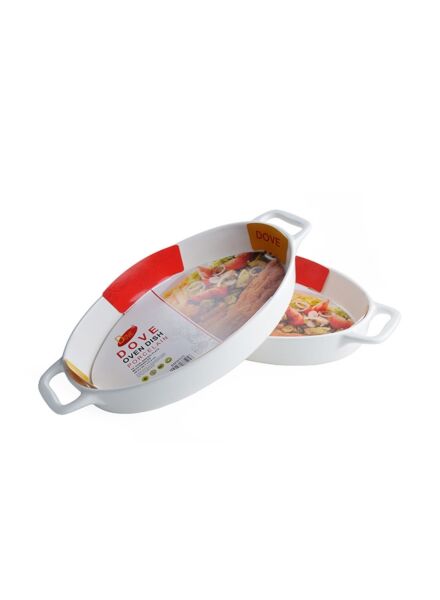 طقم 2 صينية فرن بيضاوية كبيرة بورسلين - ابيض