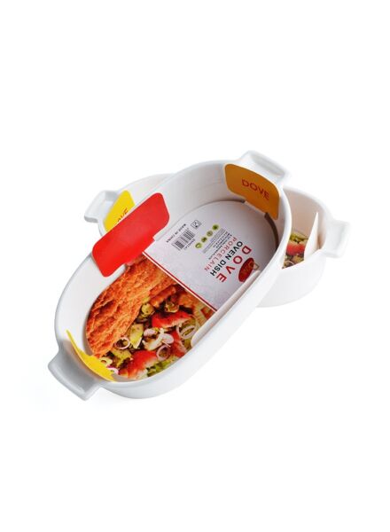 طقم أطباق فرن بيضاوية بورسلين بمقابض قطعتين - أبيض