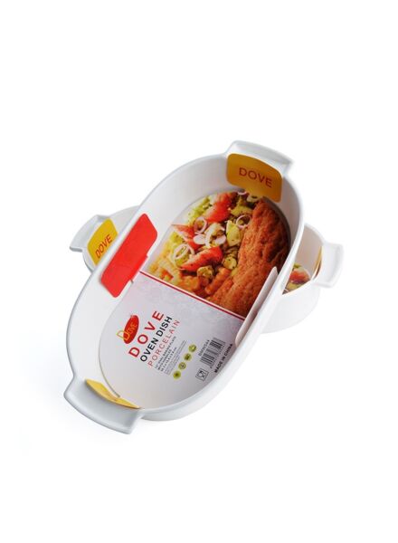 طقم 2 صينية فرن مستطيلة كبيرة بورسلين - ابيض