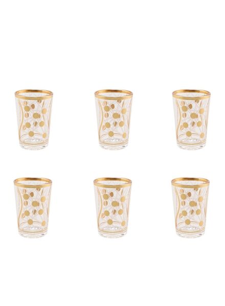 طقم براد شاي زجاجي شفاف وذهبي ومير