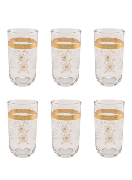 طقم إبريق زجاجي شفاف وذهبي صاب