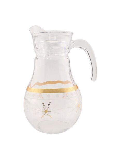 طقم إبريق زجاجي شفاف وذهبي صاب