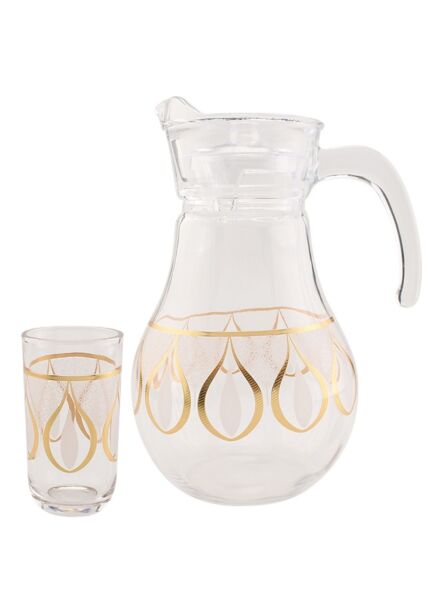 طقم إبريق زجاجي شفاف وذهبي سكوزي