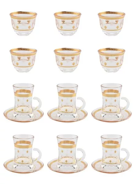 طقم كاسات شاي وقهوة شفاف وذهبي يان