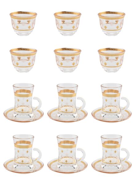 طقم كاسات شاي وقهوة شفاف وذهبي يان