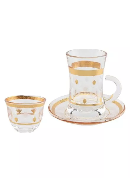 طقم كاسات شاي وقهوة شفاف وذهبي يان