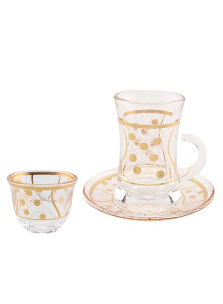 طقم كاسات شاي وقهوة شفاف وذهبي يوري
