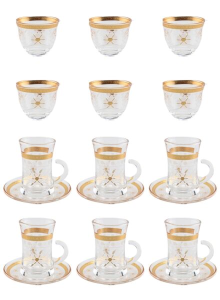 طقم كاسات شاي وقهوة شفاف وذهبي يومي