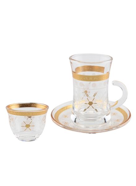 طقم كاسات شاي وقهوة شفاف وذهبي يومي