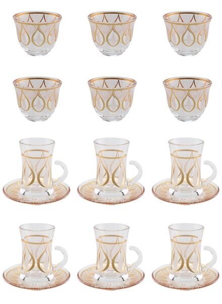 طقم كاسات شاي وقهوة شفاف وذهبي فالانا