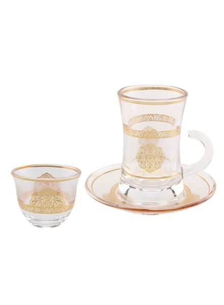 طقم كاسات شاي وقهوة شفاف وذهبي سواري
