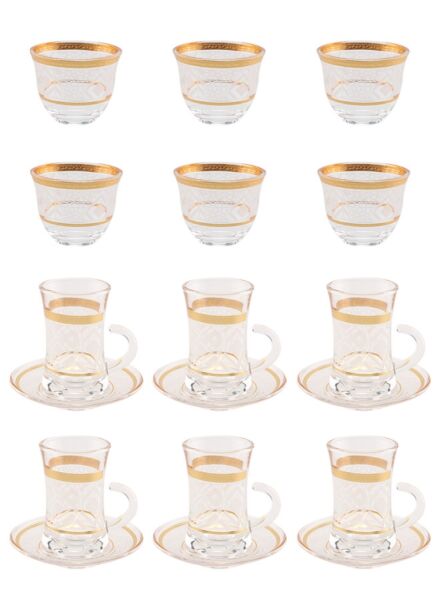 طقم كاسات شاي وقهوة شفاف وذهبي براتا