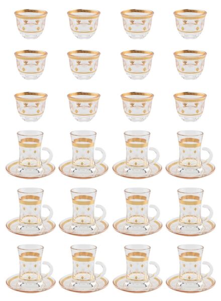 طقم أكواب شاي وقهوة شفاف وذهبي ويندوز