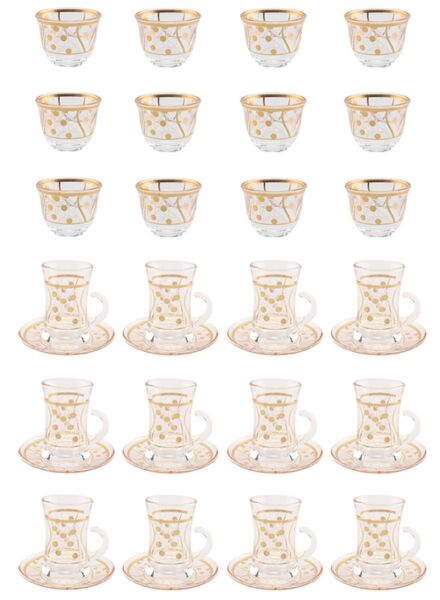 طقم أكواب شاي وقهوة شفاف وذهبي لومينوس